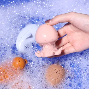 동물 사용자 정의 로고 재미있는 Bpa 무료 실리콘 목욕 장난감 아기 욕조 물 장난감 귀여운 어린이 버블 장난감 세트