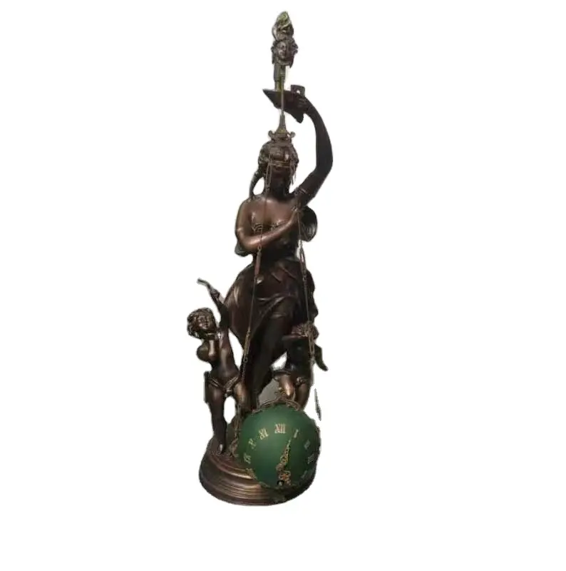 Mistério Mãe e Filho Mesa de balanço de bronze antiga de cabeça para baixo com corrente de bola de pêndulo Mesa mecânica/prateleira/relógio