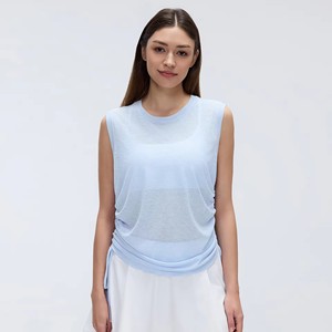 Débardeur de yoga <span class=keywords><strong>sans</strong></span> manches à séchage rapide pour femme, en fil slub léger, coupe ample, idéal pour la course et le fitness estival - Product Image 3