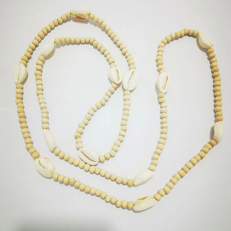 Collana di perle di legno lungo all'ingrosso della fabbrica OEM collana di perle di conchiglia naturale gioielli
