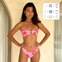 Nachhaltiger Recycelter Nylon-Bandeau-Bikini mit Blumenmuster Zweiteiliger Badeanzug mit Metallring Umweltfreundlicher Badeanzug für Frauen