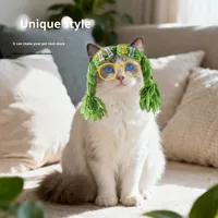 Ensemble Chapeau Perruque Lunettes en Laine Baboney pour Animaux – Accessoires Amusants Couleurs Dopamine Prêts pour la Fête – Toutes Saisons