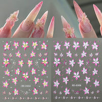 Autocollants pour ongles en relief à fleurs roses et bleues tendance, autocollants pour ongles en gel adhésif 5D, autocollants pour manucure, accessoires pour ongles, autocollants pour nail art DIY