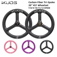 Roue de vélo pliable en fibre de carbone à trois rayons, frein à disque Centerlock, moyeu à cliquet 36T, 20 pouces 451 100/135 mm, libération rapide, roue BMX