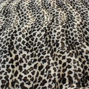 % 100% Polyester leopar hayvan kağıt baskı/ekran baskı kısa kazık Velboa kumaş