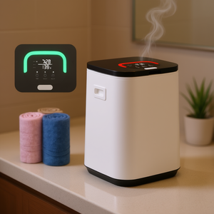 Aromatherapy Towel Warmer <b>With</b> Led Touch Screen <b>Timer</b> 60 Degree Heat Indicator White Pp Body Black Lid - Product Image 2