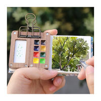 Kit de peinture de voyage mini format Giorgione, palette 8 compartiments, ensemble d'aquarelles avec étui en bois portable et bloc de dessin à clipser pour kits artistiques