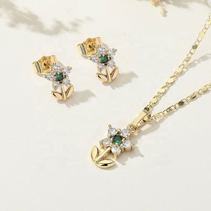 ชุดเครื่องประดับแฟชั่น Oro Joyeria ชุบทอง 18K ประดับเพชรซิร์คอน สร้อยคอ ต่างหู สีสันสดใส สไตล์ดูไบ สำหรับเจ้าสาว ลายดอกไม้ ราคาประหยัด เครื่องประดับงานแต่งงาน - Product Image 4