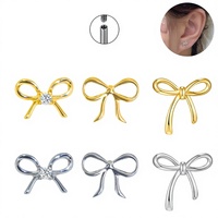 New Style Punk F136 G23 Titanium Lip Piercing Bowknot Internal Thread Labret Lip Ear Bone Stud Body Jewelry