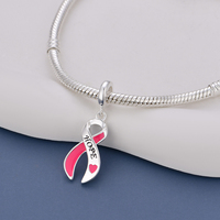 Breloques Pan Charms en argent, ruban rose, sensibilisation au cancer du sein, perles pour survivantes, compatibles avec bracelet original, bijoux, Ne jamais abandonner, Berluque