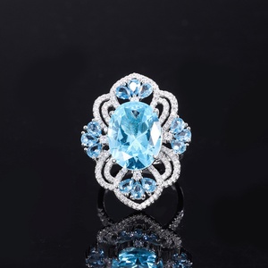 Wholesale Fashion Creative Court Style Eco-friendly Copper 12*16MM Blue Zircon <b>Ring</b> and Necklace Jewelry <b>Set</b> for <b>Women</b> - Product Image 5