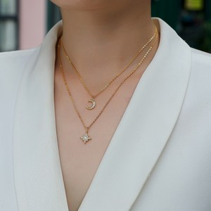 VVS1 Moissanite Pave Collar de Plata de Ley 925 Chapado en oro de 18 quilates con estrellas de Luna doble Dos capas para mujer - Product Image 3