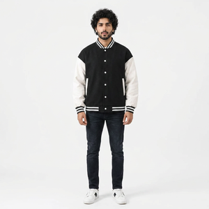Custom <b>Men's</b> Luxury Black Cotton Varsity <b>Jacket</b> with Front Logo Breathable Letterman Style Sleeves <b>for</b> College <b>Baseball</b> - Product Image 1
