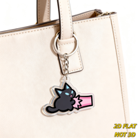 Porte-clés en acrylique chat noir mignon avec faisceau laser rose, breloque transparente double face pour clés, sacs et sacs à dos, accessoire pour amoureux des animaux