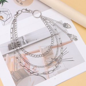 Chaîne de taille multicouche pour femme Yueli, pendentif squelette en alliage de zinc, chaîne de corps tendance hip-hop pour soirée, blanc K - Product Image 2