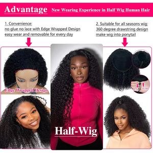 Perruques mi-tête à cordon de serrage en <span class=keywords><strong>cheveux</strong></span> humains bouclés crépus, sans colle, avec <span class=keywords><strong>cheveux</strong></span> de bébé, prêtes à porter pour femmes - Vente en gros usine, best-seller - Product Image 3