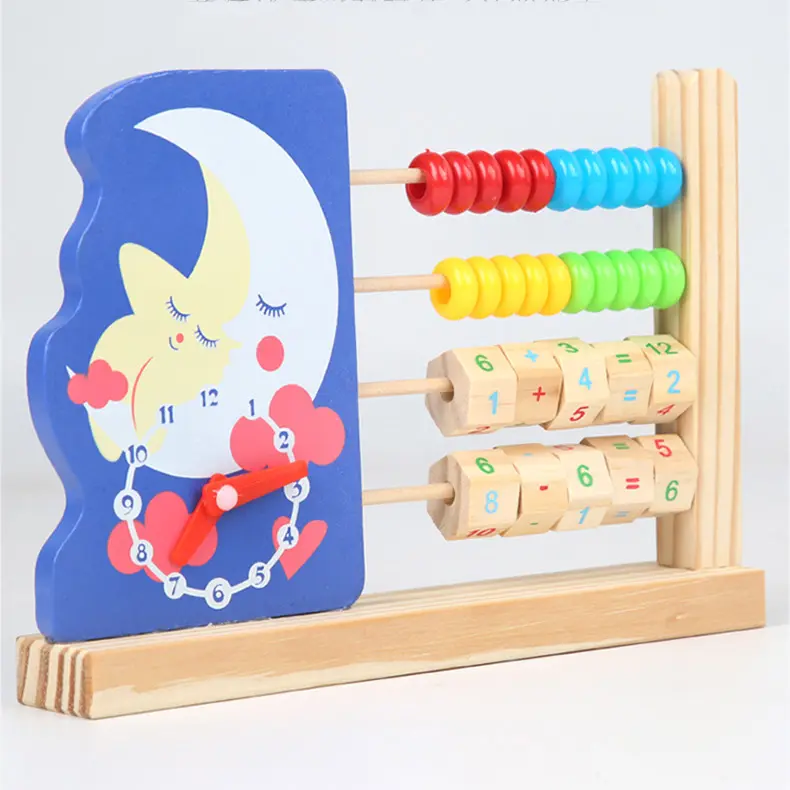 Kids Montessori Mathematical Wooden Abacus Toys with Clock for Children Time Math Learning Preschool Educational Wood Toy