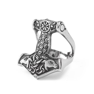 Anillo de martillo de Thor de acero inoxidable para hombre de recuerdo vikingo joyería nórdica en Material de aleación - Product Image 1