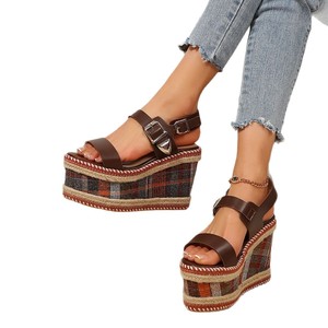 Women European American Style Wedge Square Toe Open-Toe <b>Sandals</b> Summer New Thick-Soled Roman <b>Sandals</b> - Product Image 5