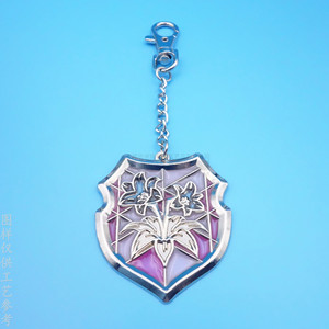 <b>Anime</b> <b>Keychain</b> Zinc Alloy Shield Shape With Floral Enamel Design Bright Nickel Color Customizable For Gifts - Product Image 1