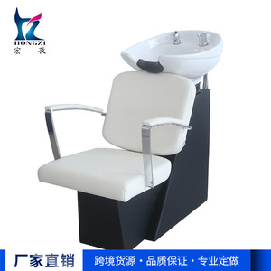 เก้าอี้สระผมหนังสีขาวพร้อมโครงโลหะสำหรับร้านทำผมและร้านตัดผม - Product Image 2