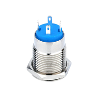 ABILKEEN Interrupteur à bouton-poussoir métallique étanche 16 mm avec anneau LED bleu, momentané, tête plate, 4 broches, en acier inoxydable