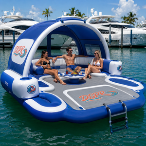 Île flottante gonflable Big Arch Shade bleue et blanche avec coussins moelleux <span class=keywords><strong>pour</strong></span> les vacances d'été en famille sur le lac - Product Image 3