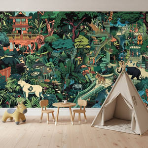 <span class=keywords><strong>Papel</strong></span> Tapiz <span class=keywords><strong>Infantil</strong></span> Impermeable con Adorables Animales y Plantas Verdes, Instalaciones de Juegos para Niños, Parque de Animales, Decoración para Habitación <span class=keywords><strong>Infantil</strong></span> - Product Image 3