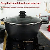 Casserole classique à double anse antiadhésive et épaissie pour soupes et sautés, avec couvercle en verre