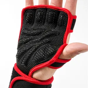 新款黑色硅胶无指头手套防滑健身房防护手套，带开放式表带