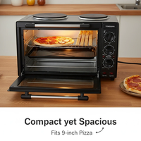 Four électrique de comptoir 2-en-1 avec plaques chauffantes doubles, mini-four portable pour la cuisson, la tostade et la grillade à la maison