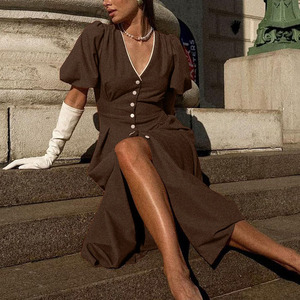 a brown dress in french French Riviera Linen Dress Toffee / S main image 0