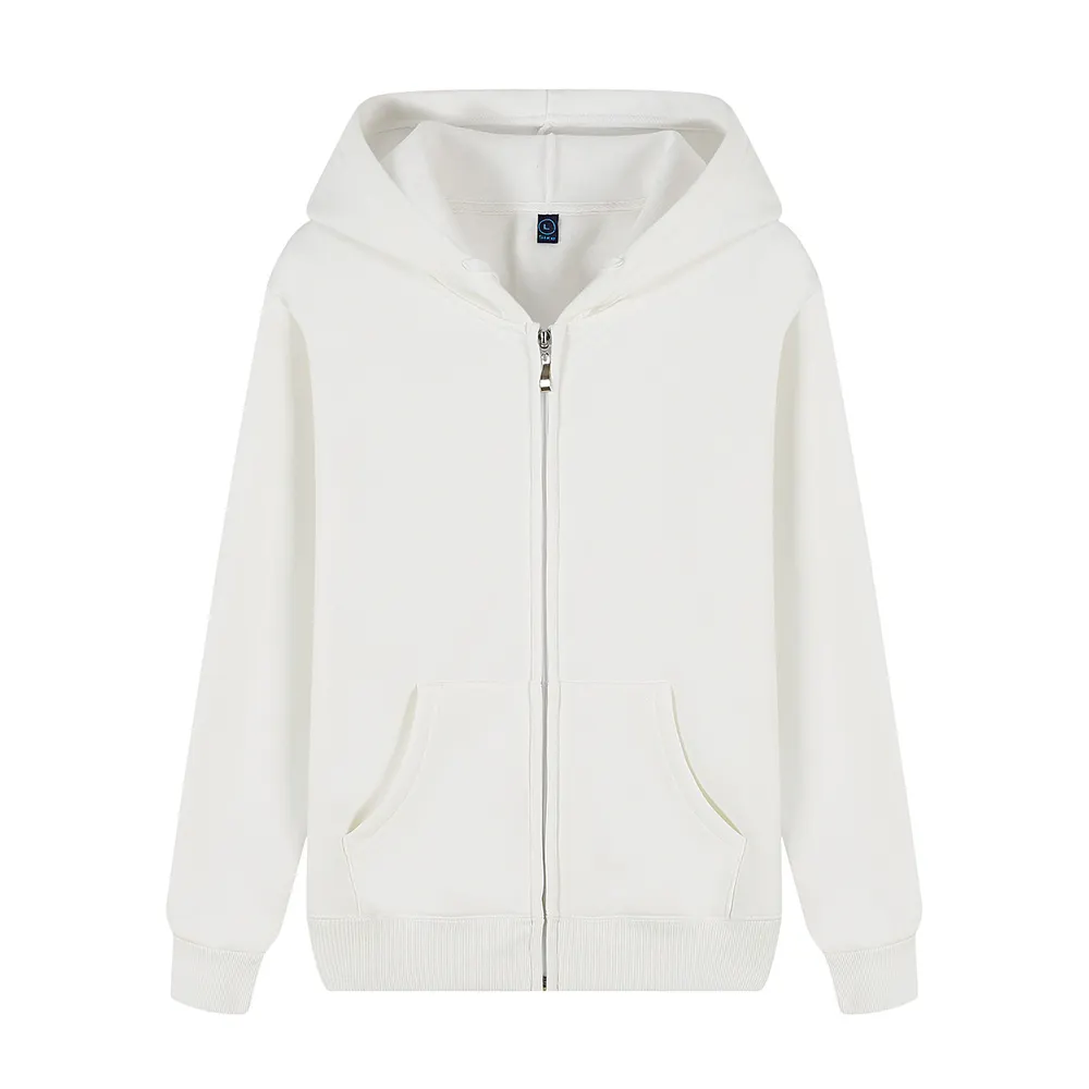 Trendy Unisex Sweater Full Zip Up Hoodies Plain White Heavy Thick Unique Private Label Street Wear Zipup Jacket Hoodie Custom
