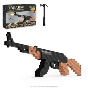 Simulação de armas AK47 de alto realista, montagem de conjuntos de blocos de construção, armas de fogo, brinquedos compatíveis