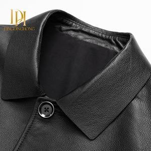 Manteau d'hiver en cuir véritable pour <span class=keywords><strong>homme</strong></span>, grande taille, avec revers, doublure en duvet, en cuir de vachette pleine fleur, coupe-vent et chaud - Product Image 3
