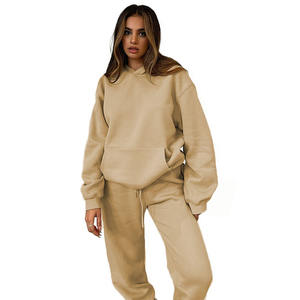Benutzer definierte Herbst Übergroße 2-teilige Baumwolle Sportswear Damen Lounge Hoodie Jogger Set Fleece Trainings anzug Front für Winter Herbst - Product Image 6