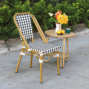 Franse Buitenstoel van Bamboe-look Bistro Rattan, Stapelbare Eetkamerstoel van Wicker - Product Image 2