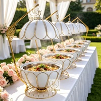 Plats de service de luxe 8L ronds blancs en acier inoxydable, chauffe-plats de buffet pour la restauration, vente chaude