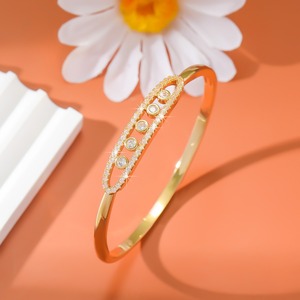 Fashion <b>Bangle</b> Gold And White Micro Insert Zircon Inlaid Open Design For Women Gift Spring 2024 Geometric Shape - Product Image 3
