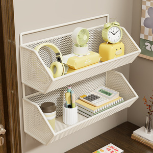 Étagère murale minimaliste à double niveau en métal pour chambre et bureau – Organisateur rectangulaire pour un rangement soigné - Product Image 1