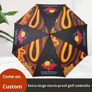 Large Automatic Golf Umbrella Long Handle Printed Logo Advertising Straight Design Business Gift Fiber