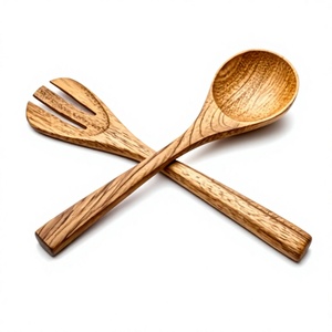 <b>Wooden</b> <b>Kitchen</b> Cooking Utensil <b>Set</b> of 2 Natural Wood Spoons for Stirring Mixing Serving Food Preparation - Product Image 6
