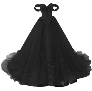 Robe de bal rouge en tulle, décolleté cœur, manches épaules dénudées, dentelle florale, longueur ras du sol avec traîne, robe de mariée, robe de bal - Product Image 3