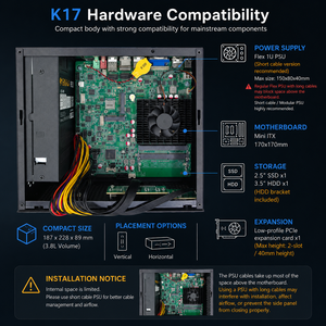 <span class=keywords><strong>Caja</strong></span> de <span class=keywords><strong>PC</strong></span> Industrial K17 Mini ITX con Expansión PCIe, Soporte para Fuente de Alimentación Flexible, Tipo-C, I/O Frontal, Chasis Compacto Integrado para Escritorio - Product Image 3