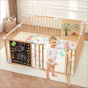 Parc pour bébé en bois avec tableau noir et tableau magnétique, extensible et sûr, pour les activités des tout-petits, espace <span class=keywords><strong>de</strong></span> jeu et d'apprentissage en intérieur - Product Image 1