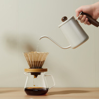 Pot à café à col de cygne en acier inoxydable avec manche en noyer de 350ml