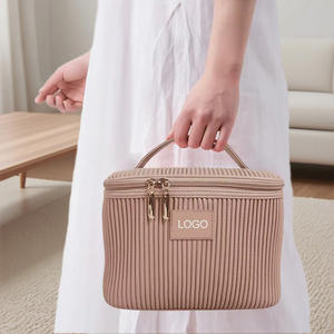 Grote Capaciteit Met Handvat Vierkante Make-Up Tas Reizen Aanpasbare Kleur Opties Voor Pu Geplooide Pu Waterdichte Cosmetische Tassen & Case - Product Image 1