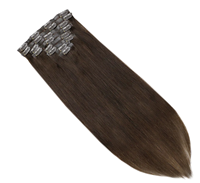 Extensions de cheveux humains vierges de haute qualité 100% naturels, double trame, brun foncé, sans perte ni nœuds, à clipser