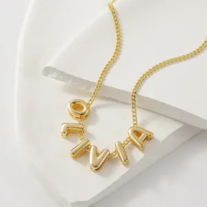 3D Bubble Letter Necklace Custom Name Jewelry Initial Balloon Letters Pendant Jewelry For Women 18K Gold Plate