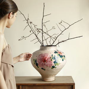Jarrón de Cerámica Texturizada TONFO, Florero Vintage con Diseño de Peonía <span class=keywords><strong>Rosa</strong></span>, para Decoración del Hogar, Elegante Jarrón de Porcelana Estilo Chino para Mesa - Product Image 4